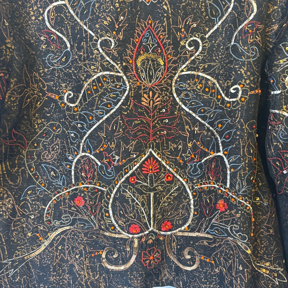 Anage Too XL Black Embroidered Jacket Beaded Floral Indian Art Quilted Button Up - Picture 9 of 11
